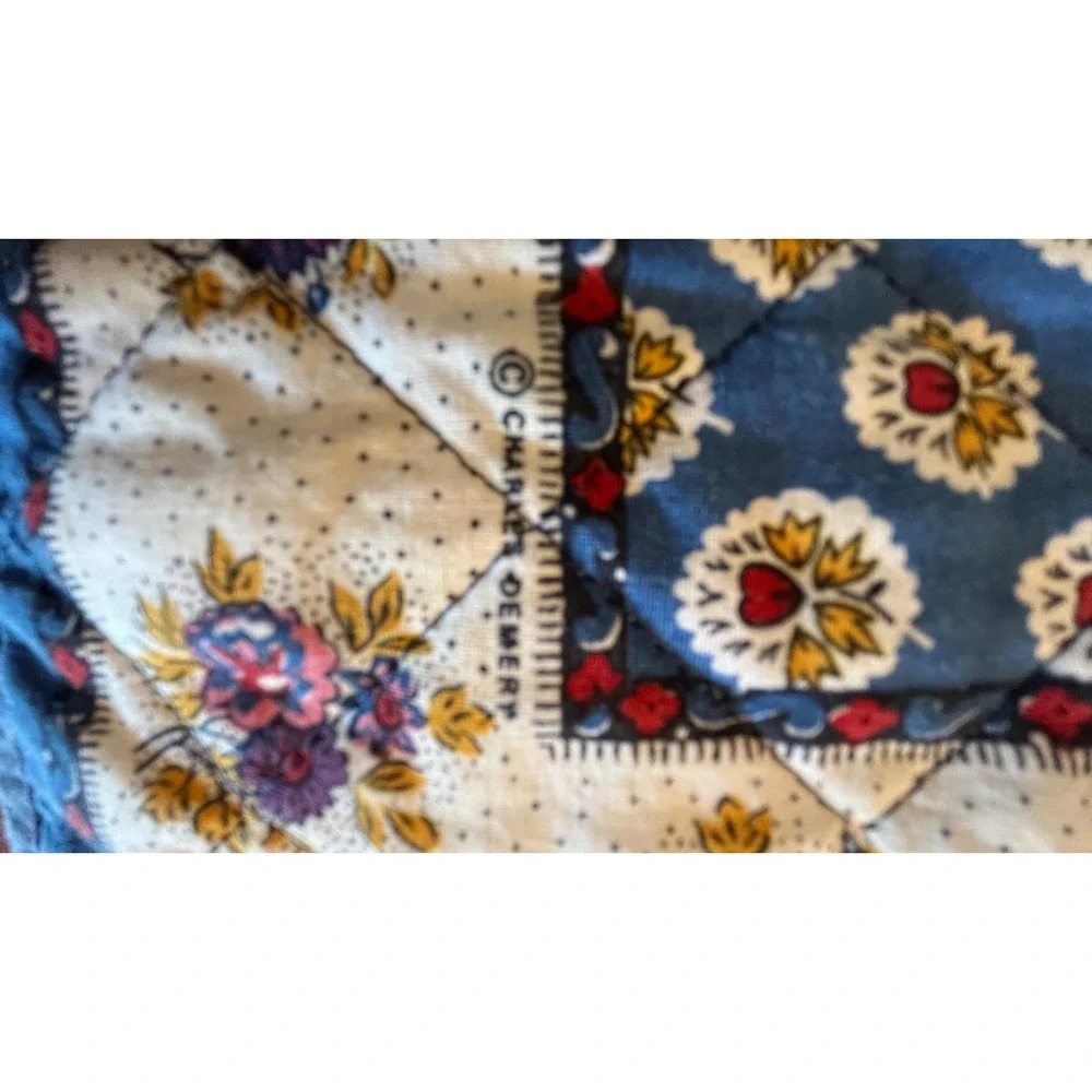 French Quilted Cotton Placemats Blue Floral Made in France Set of 8
